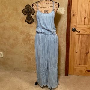 Light denim boho frayed jumpsuit